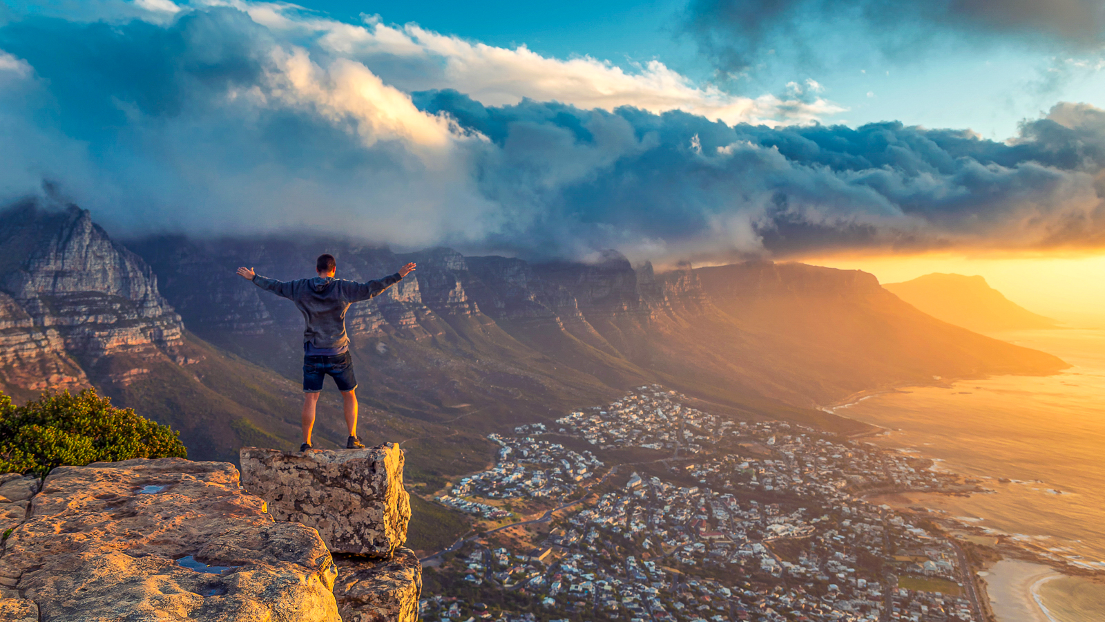 Cape Town tour - Mesmerising aerial view of Camps Bay and Table Mountain from the top of Lion's Head